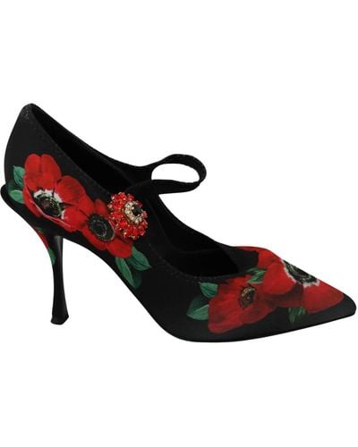 Dolce & Gabbana Black Floral Mary Janes Pumps Shoes - Multicolor