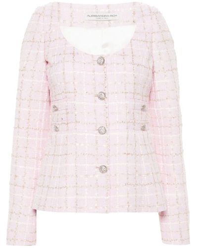 Alessandra Rich Paillettenkarierte tweed rundhalsjacke - Pink