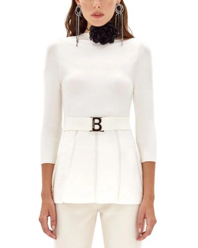 Blugirl Blumarine Kurzarm pullover mit logo gürtel - Weiß