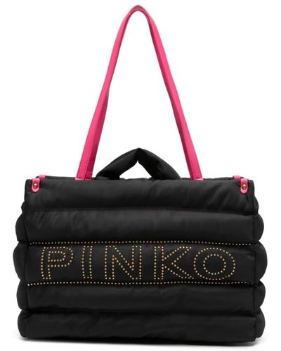 Pinko Recycelte nylon studded shopper tasche - Schwarz
