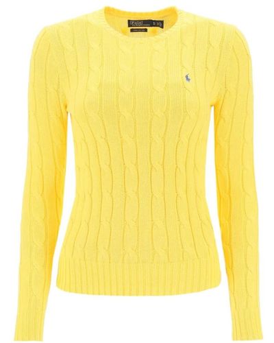 Ralph Lauren Cable knit baumwollpullover mit logo - Gelb