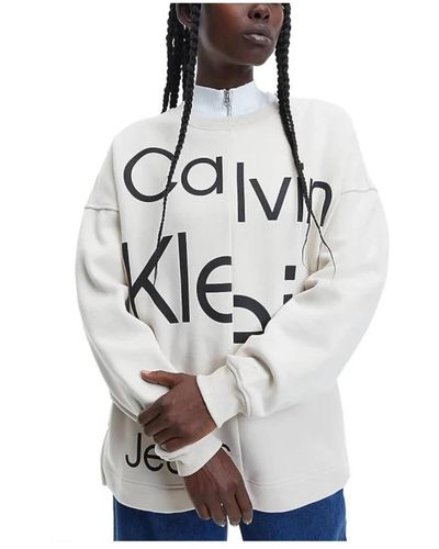Calvin Klein Gewagter unterbrochener logo-sweatshirt - Weiß