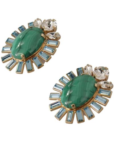 Dolce & Gabbana Orecchini clip-on in ottone dorato con cristalli blu sicilia - Verde