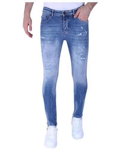 Local Fanatic Stone washed slim fit jeans für männer mit stretch -1098 - Blau