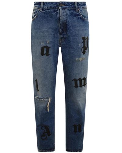 Palm Angels Classico logo patch jeans uomo - Blu