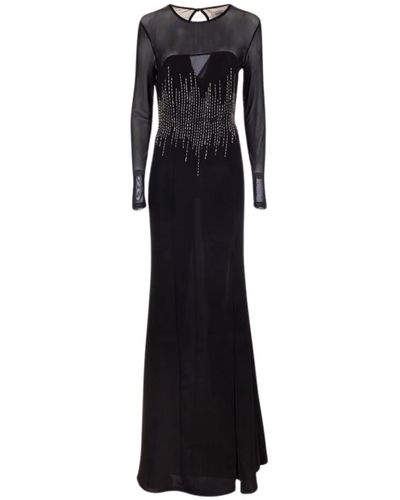 Fracomina Elegante abito lungo con applicazioni di gioielli - Nero