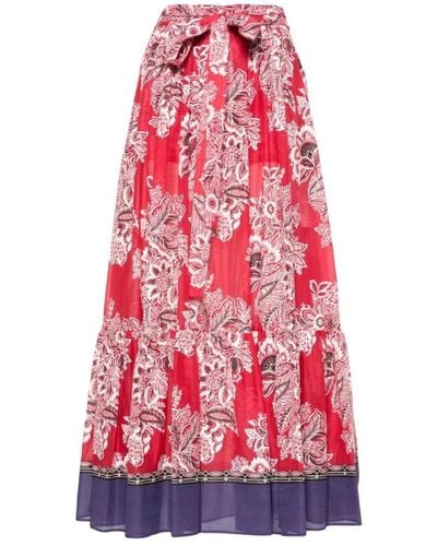 Etro Brick Floral Print Pleated Tie Skirt - Red