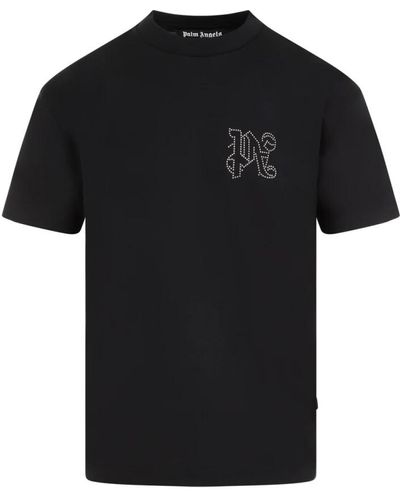 Palm Angels Schwarzes monogramm studded klassisches t-shirt