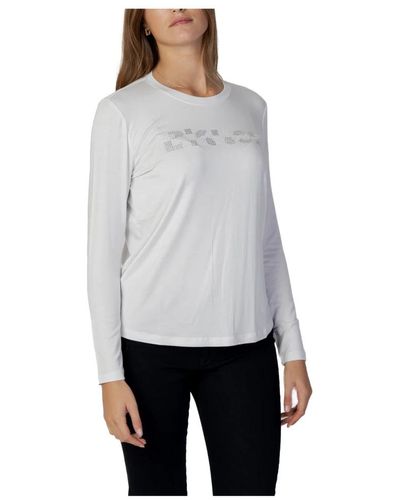 Blauer Camiseta de mujer blanca de manga larga con cuello redondo - Gris