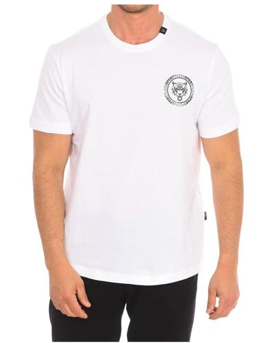 Philipp Plein Kurzarm t-shirt mit markendruck,t-shirt mit kurzem ärmel und markendruck - Weiß
