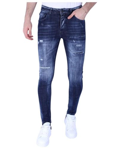 Local Fanatic Dunkelblaue slim fit jeans für männer mit löchern - 1101