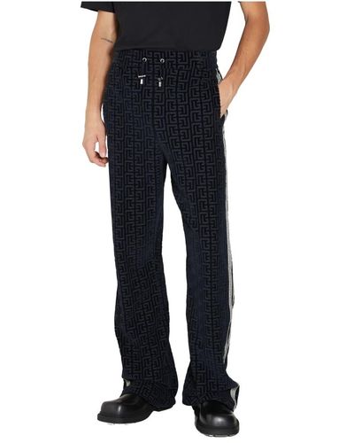 Balmain Pantaloni pigiama in velluto con monogramma - Nero