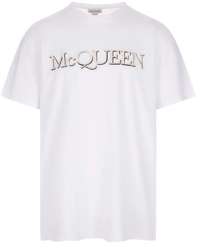 Alexander McQueen Es Baumwoll-T-Shirt mit gestickter Signatur - Weiß
