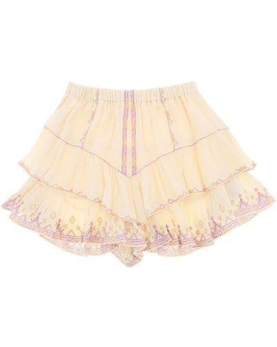 Isabel Marant Shorts de algodón bordados con volantes - Neutro