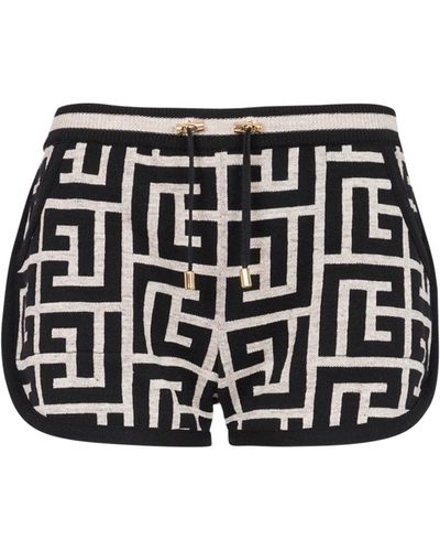 Balmain Shorts bicolore in maglia con monogramma - Nero