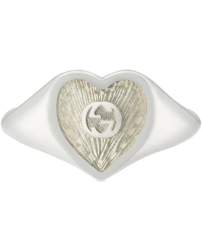 Gucci Anillo corazón de plata esmaltado - Blanco