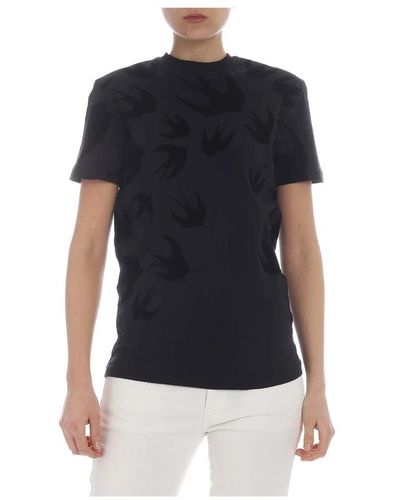 Alexander McQueen Velvet swallow tshirt, schwarzes t-shirt mit schwalbenmotiv
