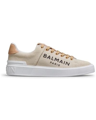 Balmain Logo print canvas b-court sneakers - Neutro