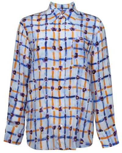 Marni Camicia di seta con stampa geometrica - Blu