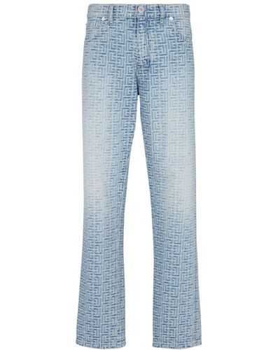 Balmain Jeans aus Jacquard-Denim mit Monogramm - Blau