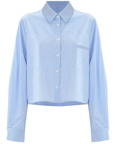 Kocca Camisa de algodón a rayas con detalles brillantes - Azul