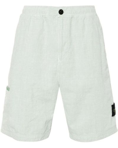 Stone Island Grüne leinen-bermuda-shorts mit kompassmotiv - Weiß