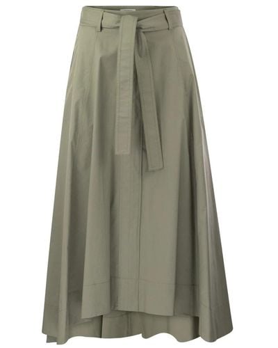 Peserico Long skirt in lightweight stretch cotton satin - Verde