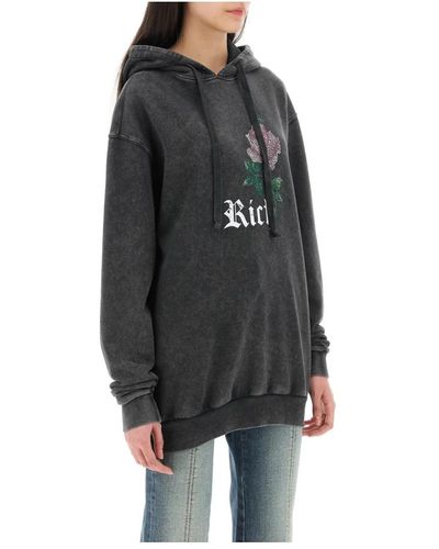 Alessandra Rich Sudadera con capucha y rosa de cristal - Negro