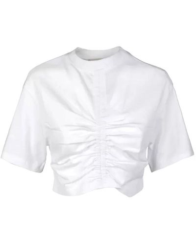 Semicouture Gerüschtes weißes t-shirt mit kordel
