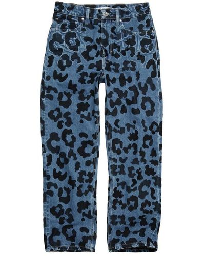 Zoe Karssen Gerade dünne Leopardenstickerei Jeans - Blau