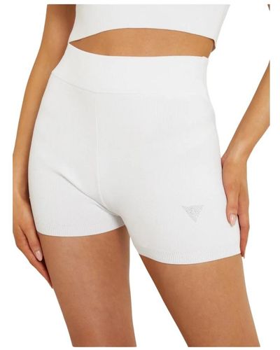 Guess Pantalones cortos de cintura alta acanalados - blanco
