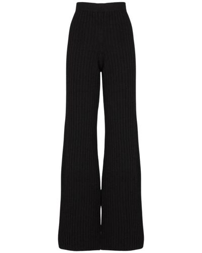 Laneus Pantalones anchos de lana acanalada - Negro