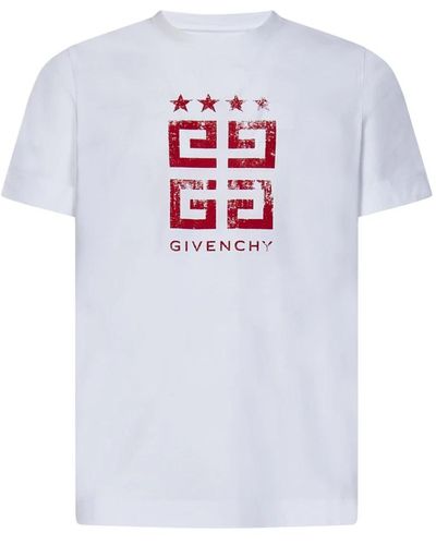 Givenchy Weißes slim-fit t-shirt mit rotem 4g stars print,t-shirts