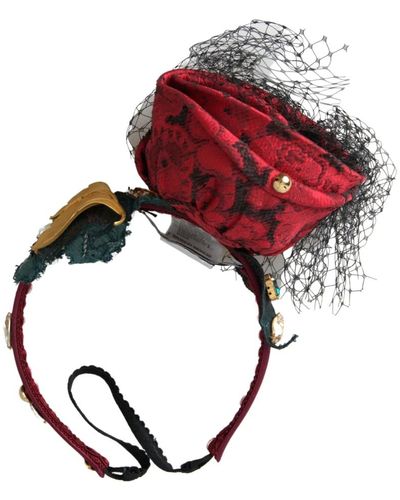 Dolce & Gabbana Diadema fascia capelli in seta rossa con logo in cristallo - Rosso