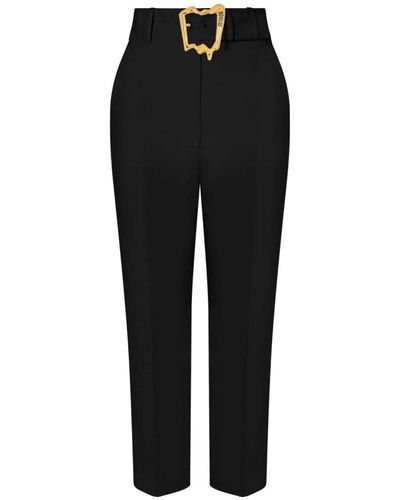 Moschino Pantaloni cropped in crêpe stretch con cintura rimovibile e fibbia dorata - Nero