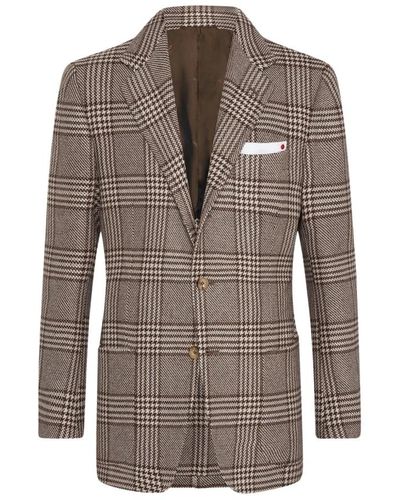 Kiton Glen plaid cashmere blazer - Braun