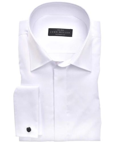 John Miller Weißes hemd mit langen ärmeln und taillierter passform