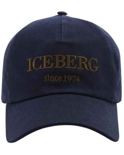 Iceberg Cappellino da baseball in gabardine di cotone blu notte con logo ricamato