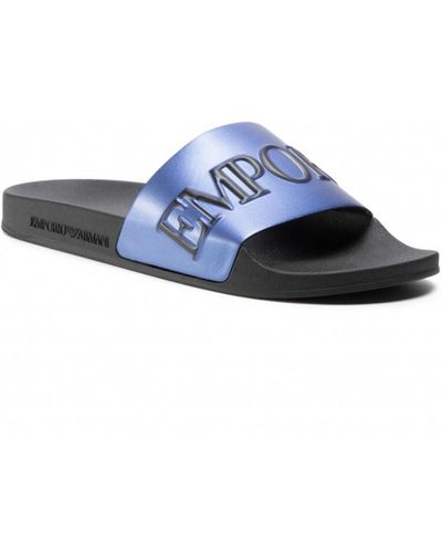Emporio Armani Pantofole metalliche con logo - Blu