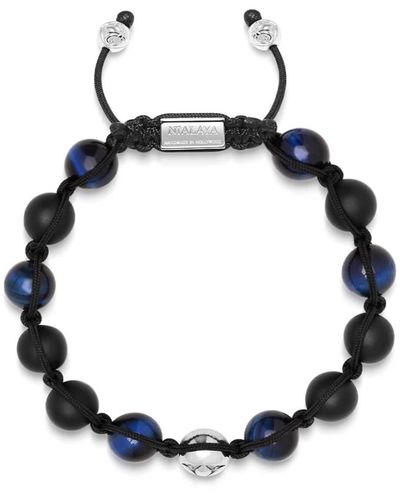 Nialaya Men`s Beaded Bracelet with Blue Tiger Eye and Black Onyx - Blau