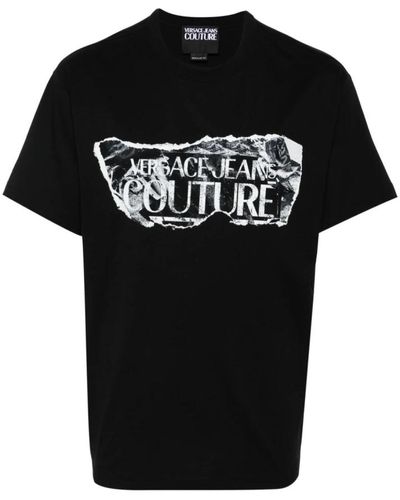 Versace Jeans Couture T-shirt e polo nere con stampa del logo - Nero