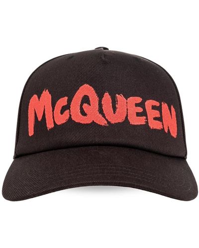 Alexander McQueen Schwarze logo-print gebogene peak-mütze - Rot