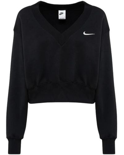 Nike Cropped v-neck sweatshirt mit logo-stickerei - Schwarz