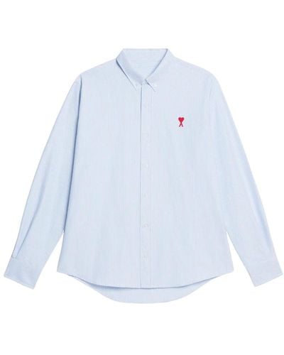 Ami Paris Gestreiftes hemd mit knopfkragen blau weiß
