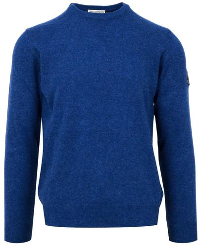 Roy Rogers Maglione blu in lana e cashmere con patch in denim