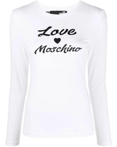 Love Moschino Langarm baumwoll-logo-print-tee - Weiß