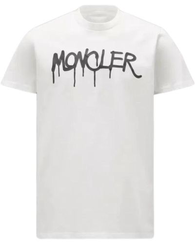 Moncler Weißes baumwoll-rundhals-spray-effekt t-shirt