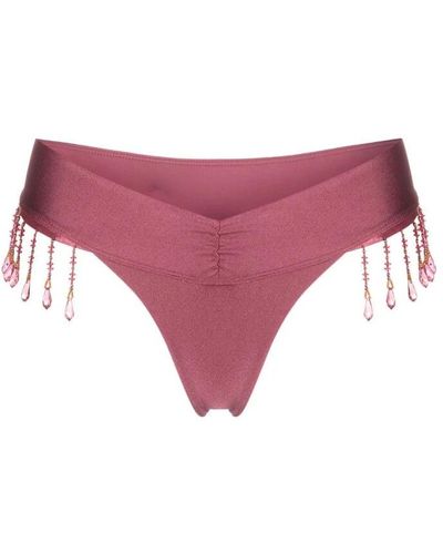 Frankie's Bikinis Bead-embellished fringe bikini bottoms - Morado