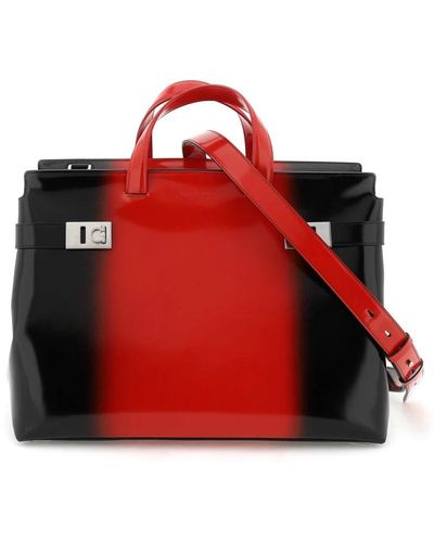 Ferragamo Tote bags,tote tasche aus leder mit verlauf und destrukturiertem design - Rot