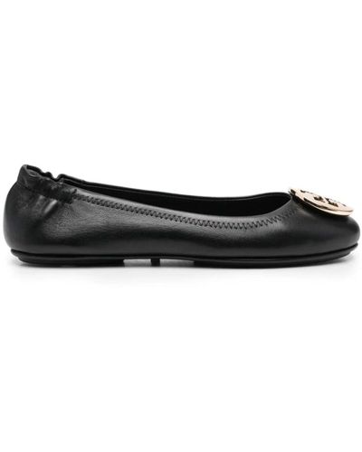 Tory Burch Ballerine minnie travel nero oro con logo in metallo